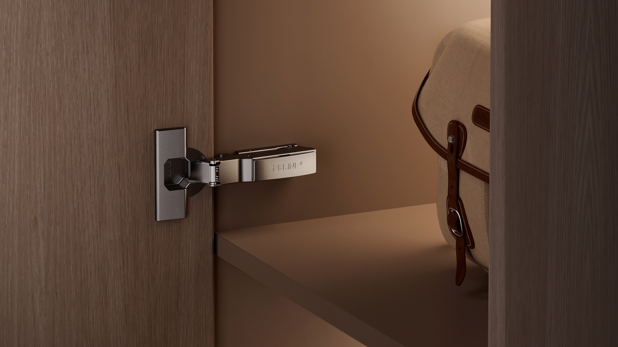 FELINE concealed hinge installed in a premium wardrobe door