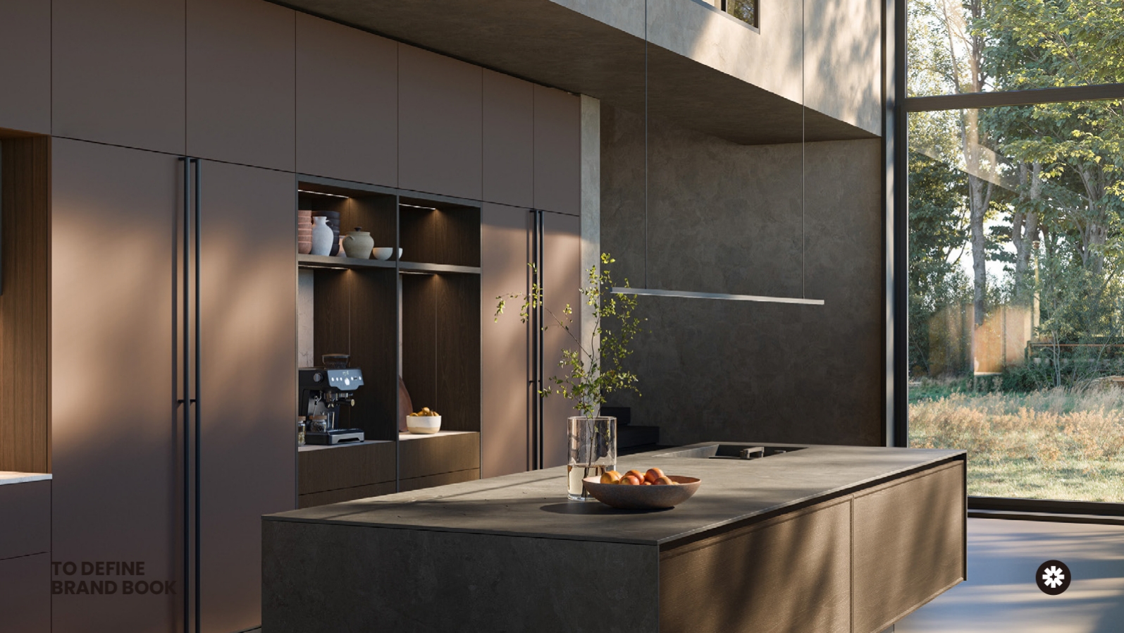Italian kitchen island with integrated storage and lighting